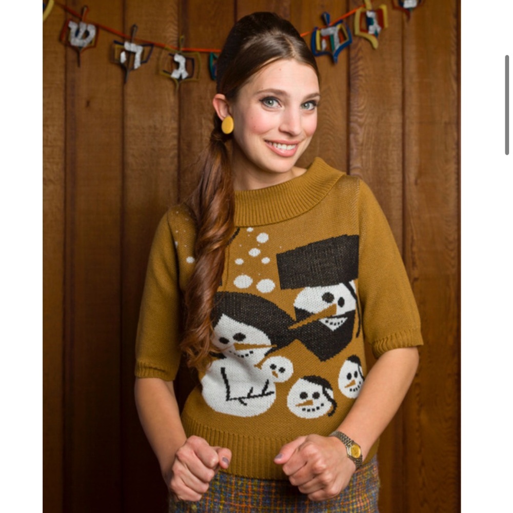 Gelt Fiend Orthodox Snowman and Family Hanukkah Sweater Size Small